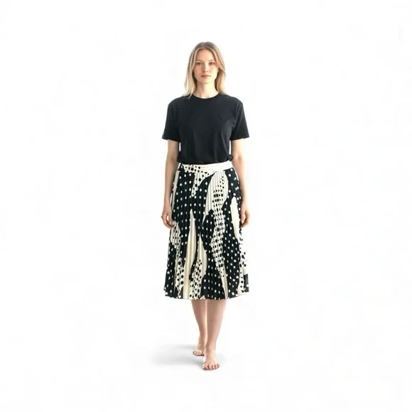 Tahari Black and Cream Polka Dot Midi Skirt - Picture 2 of 11